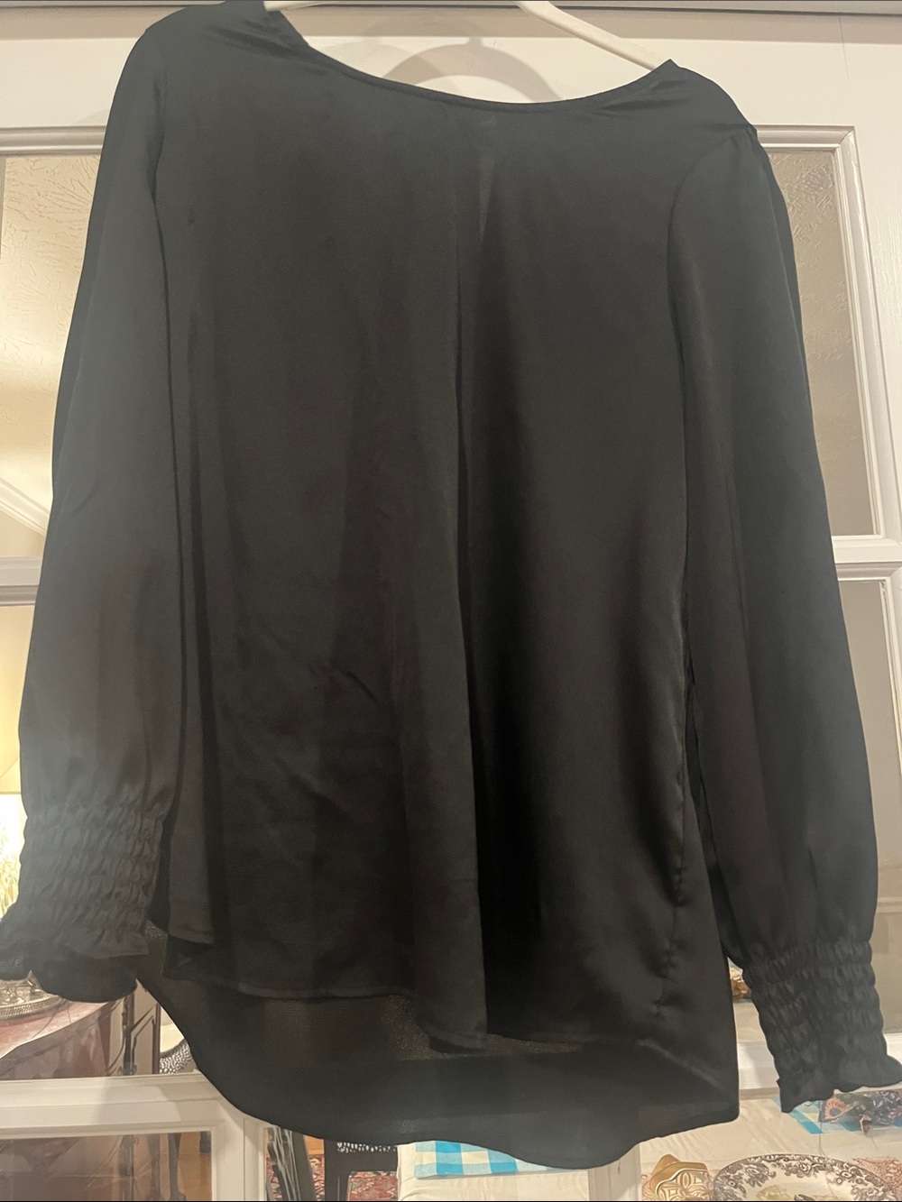 Adrianna Papell Black Long-Sleeve Sheer Blouse